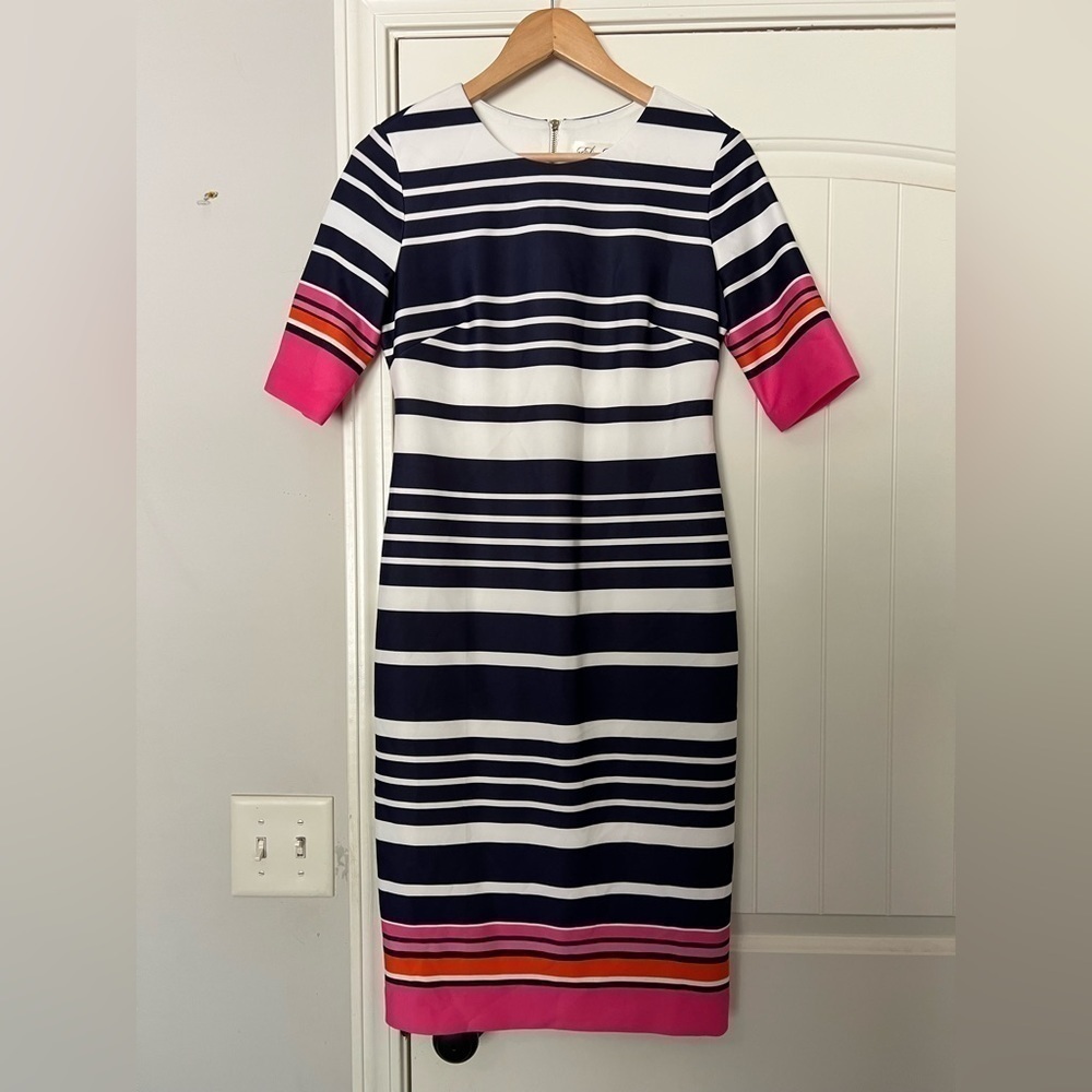Eliza J Striped Scuba Sheath Dress